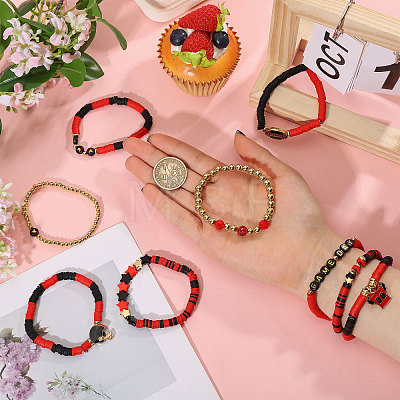 9Pcs 9 Styles Handmade Polymer Clay Heishi Beads Stretch Bracelets BJEW-WH0012-101A-1