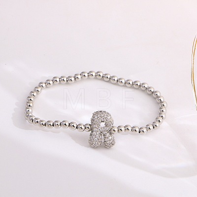 Brass Micro Pave Clear Cubic Zirconia Beaded Stretch Bracelets for Women FS-WG5260F-17-1