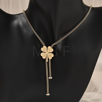 304 Stainless Steel Crystal Rhinestone Clover Lariat Necklaces NJEW-V001-11G-1