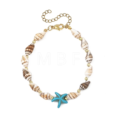 2Pcs Natural Sea Shell & Synthetical Turquoise Beaded Bracelets for Women BJEW-JB13838-1