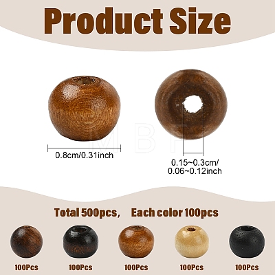 500Pcs 5 Colors Natural Wood Beads WOOD-YW0001-97-1