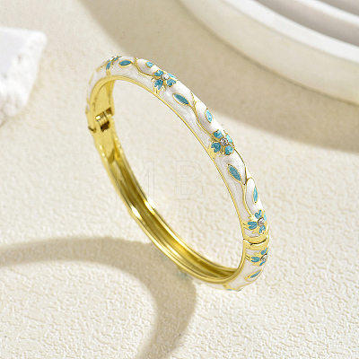Zinc Alloy Enamel Flower Hinged Cuff Bangles for Women UK8681-3-1