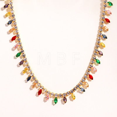 Brass Pave Cubic Zirconia Horse Eye Fringe Tennis Necklaces for Women WG35F58-03-1