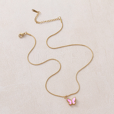Vintage 304 Stainless Steel Enamel Butterfly Pendant Necklaces for Women YX3254-1