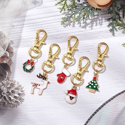 5Pcs Christmas Theme Alloy Enamel Pendant Decoration HJEW-JM02274-1