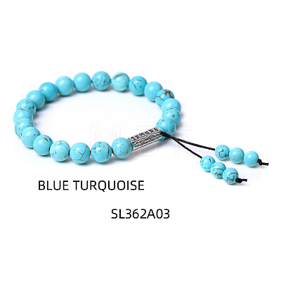 8MM Synthetic Turquoise Buddha Prayer Beads Bracelet Men Women WV3915-3-1