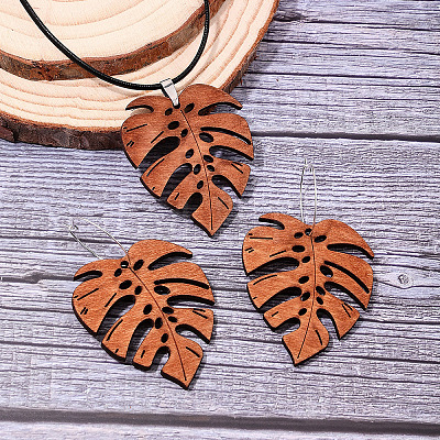 Wood & Wax Cord Pendant Necklaces & Hoop Earrings Sets FS-WG8CCFA-03-1