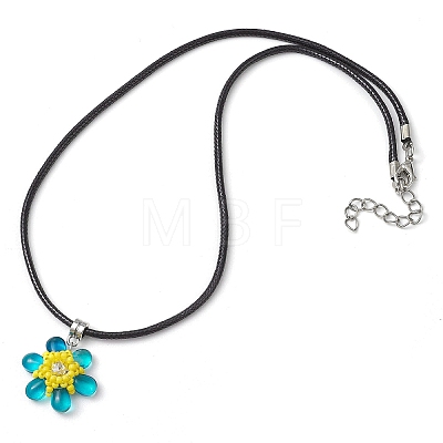 Glass Rhinestone & Glass Seed Beads Beaded Flower Pendant Necklaces NJEW-MZ00078-05-1