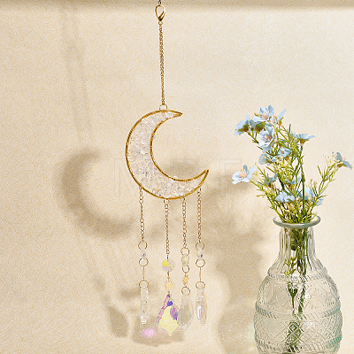 Hanging Moon Sun Catcher with Teardrop Glass Prisms for Windows HJEW-PH01733-02-1