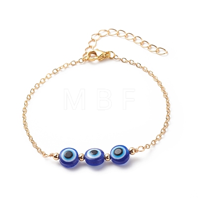 Triple Evil Eye Resin Link Bracelet BJEW-JB08628-1