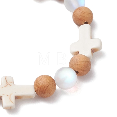 Natural Wood Round Beads Stretch Bracelets for Women BJEW-JB12590-1