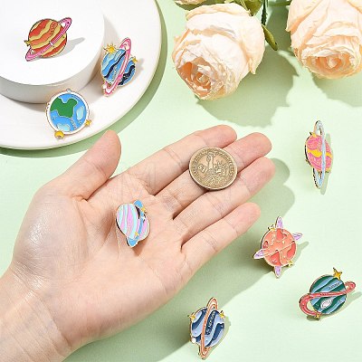 8Pcs 8 Styles Celestial Body Theme Enamel Pins JEWB-CJ0003-52-1