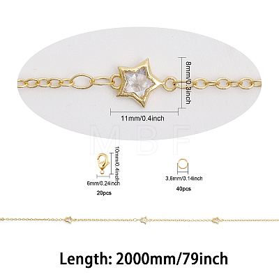DIY Clear Cubic Zirconia Star Link Chain Bracelet Necklace Making Kit DIY-CA0005-49-1