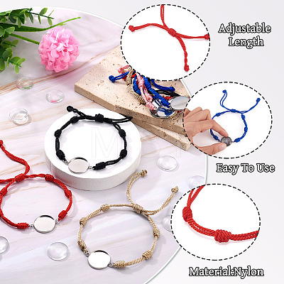 10Pcs 5 Colors DIY Blank Dome Braided Nylon Threads Adjustable Link Bracelet Makings Kits AJEW-TA00026-1