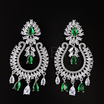 Teardrop Brass Micro Pave Cubic Zirconia Chandelier Earrings FS-WG7EBA5-01-1