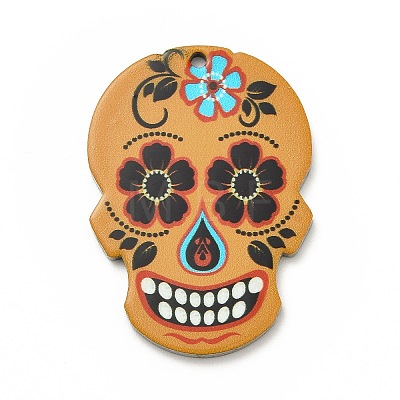 Printed 201 Stainless Steel Sugar Skull Pendants STAS-E174-01P-02-1