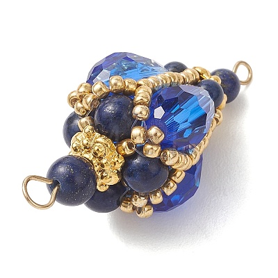 3Pcs 3 Colors Bohemian Natural Tiger Eye & Lapis Lazuli & Amethyst Round with Glass Beaded Teardrop Links Connector Charms PALLOY-MZ01227-1