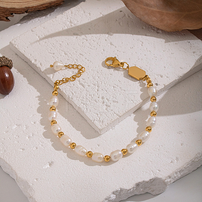 Natural Freshwater Pearl & Stainless Steel Beaded Bracelets for Women XK1851-1