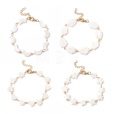 Natural Shell Link Chain Bracelet BJEW-C015-05G-1