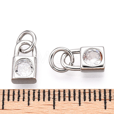 Brass Micro Pave Clear Cubic Zirconia Charms KK-E068-VB225-1