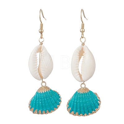 Natural Mixed Cowrie Shell Dangle Earrings EJEW-JE07223-1