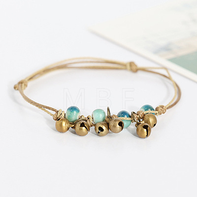 Alloy Bell & Porcelain Bead Charm Wax Cord Adjustable Anklets FS-WG54FA9-03-1
