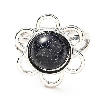 Synthetic Blue Goldstone Adjustable Rings RJEW-P043-01P-23-1