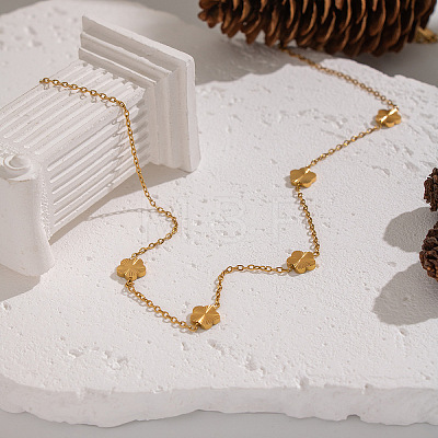 304 Stainless Steel Flower Link Chain Necklaces for Women BR4750-1