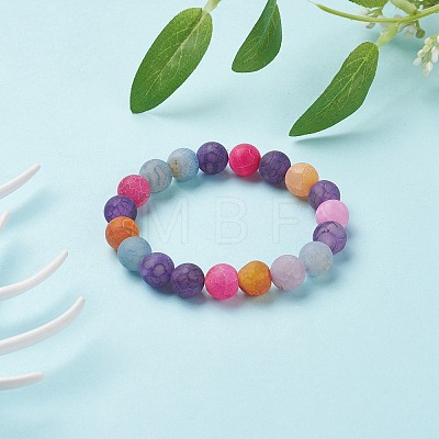 Natural Weathered Agate(Dyed) Round Beaded Stretch Bracelet BJEW-JB08500-1
