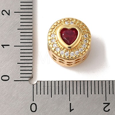 Flat Round with Heart Pattern Rack Plating Brass Micro Pave Cubic Zirconia European Beads KK-G511-01G-04-1