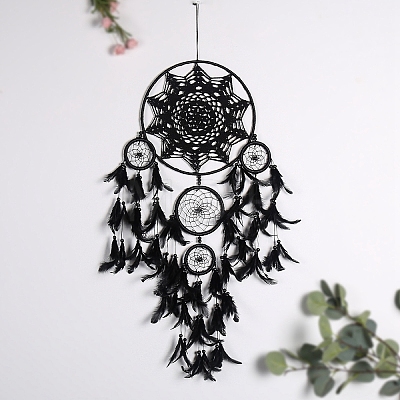 Iron Woven Web/Net with Feather Pendant Decorations PW-WG60818-01-1