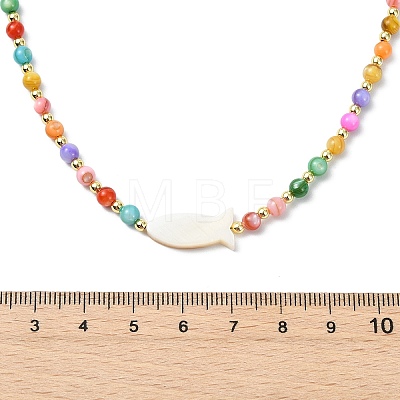 Ocean Natural Sea Shell Fish and Dyed Round Natural Freshwater Shell Beaded Necklaces for Women NJEW-JN06167-1