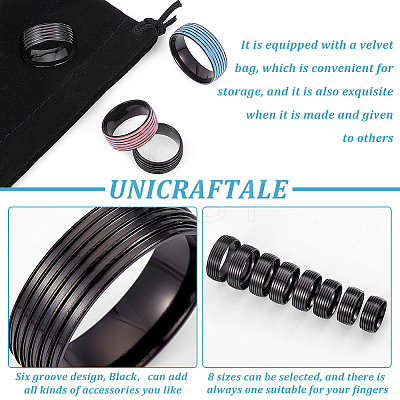 Unicraftale 16Pcs 8 Size 201 Stainless Steel Grooved Finger Ring Settings STAS-UN0049-58-1