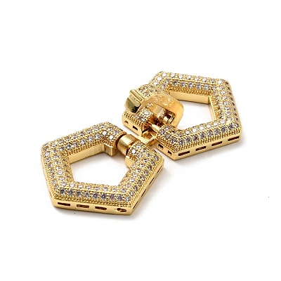 Brass Micro Pave Clear Cubic Zirconia Fold Over Clasps KK-G414-11G-1