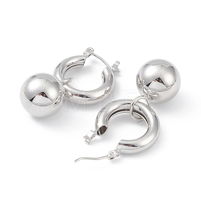 Brass Round Ball Dangle Hoop Earrings for Women EJEW-G347-04P-1