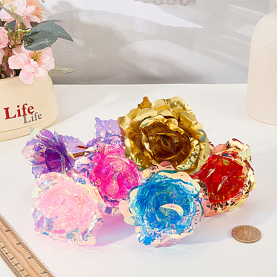 24Pcs 6 Colors Plastic Artificial Rose Flower for Valentine's Day AJEW-WR0003-66-1