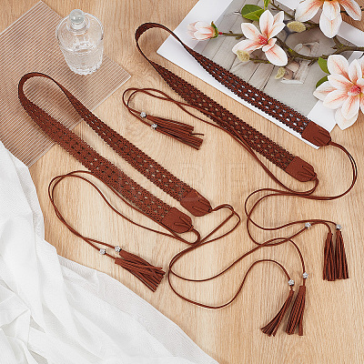 1Pc Bohemian Imitation Leather Tassel Wrap Chain Belts AJEW-CL0006-22-1