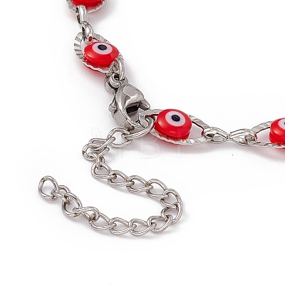 304 Stainless Steel Horse Eye Link Chain Bracelet with Resin Evil Eye Beaded for Women BJEW-F439-01P-03-1