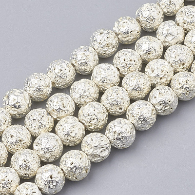 Electroplated Natural Lava Rock Beads Strands G-T098-01B-14-1