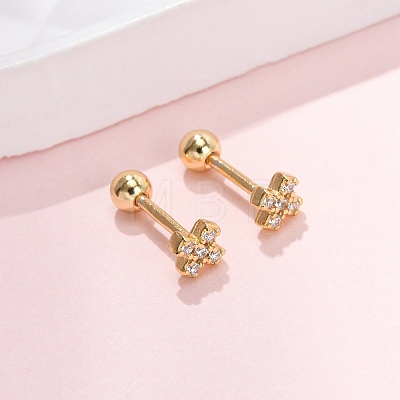 Cross 925 Sterling Silver Micro Pave Clear Cubic Zirconia Stud Earrings EJEW-K317-11G-1