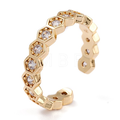 Brass Clear Cubic Zirconia Cuff Rings RJEW-B034-04G-1
