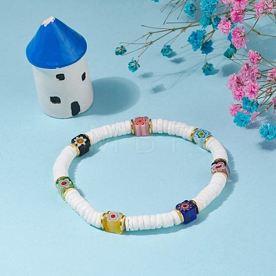 Natural White Shell Beads Stretch Bracelets BJEW-JB07266-02-1