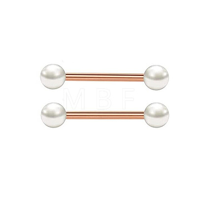 304 Stainless Steel & Plastic Imitation Pearl Half Round Nipple Barbells WGD80F3-06-1