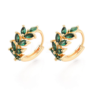 Brass Micro Pave Cubic Zirconia Leaf Hoop Earrings EJEW-T048-41C-G-1