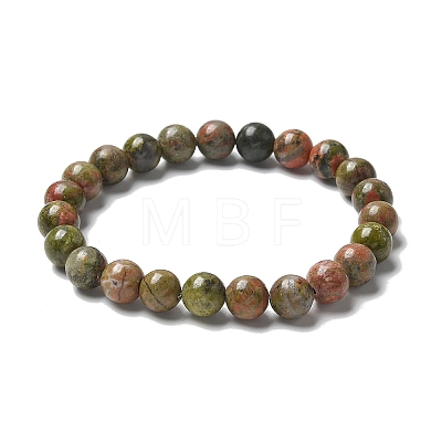 Natural Unakite Bead Stretch Bracelets BJEW-K212-B-006-1