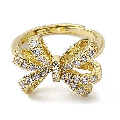 Rack Plating Brass Micro Pave Cubic Zirconia Adjustable Finger Rings RJEW-H224-03G-1
