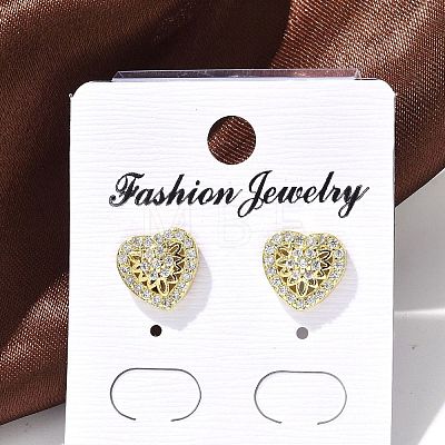 Brass Micro Pave Clear Cubic Zirconia Stud Earrings EJEW-P303-02A-G-1