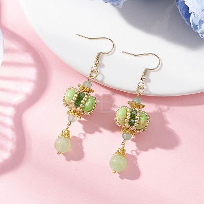 Lantern 304 Stainless Steel Synthetic Imperial Jasper Dangle Earrings EJEW-MZ00609-03-1