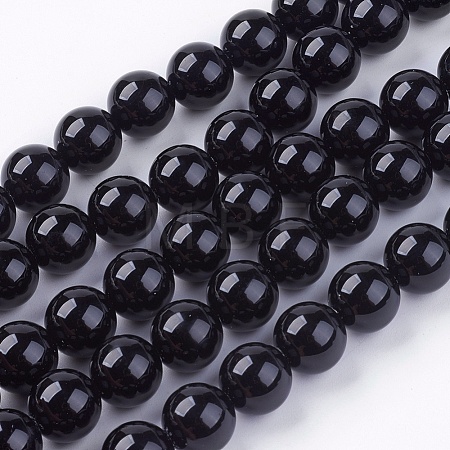 Natural Dyed & Heated Black Onyx Round Beads Strands X-G-L087-10mm-01-1