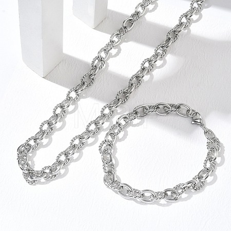 304 Stainless Steel Twisted Link Cable Chain Necklace & Bracelet Set  SJEW-D091-01P-1